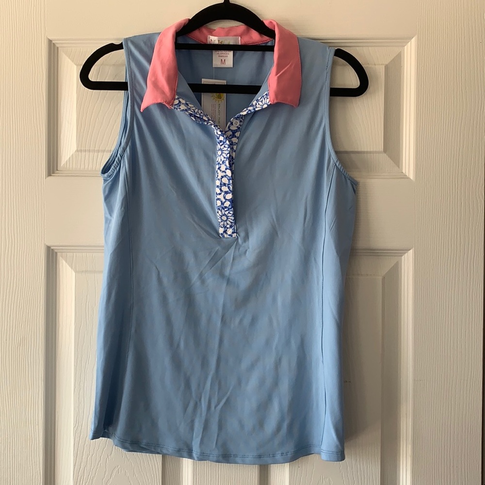 Pin Clover blue sleeveless collared golf shirt